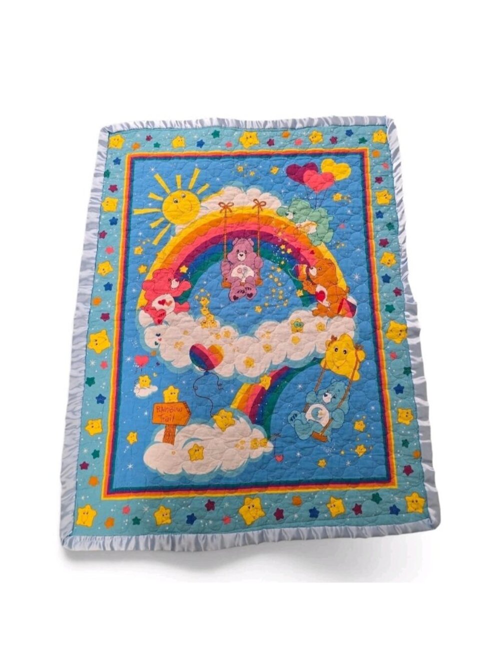 Care Bears Handmade Blanket Quilt Vintage Baby Nursery 106 Cm × 84.5 Cm